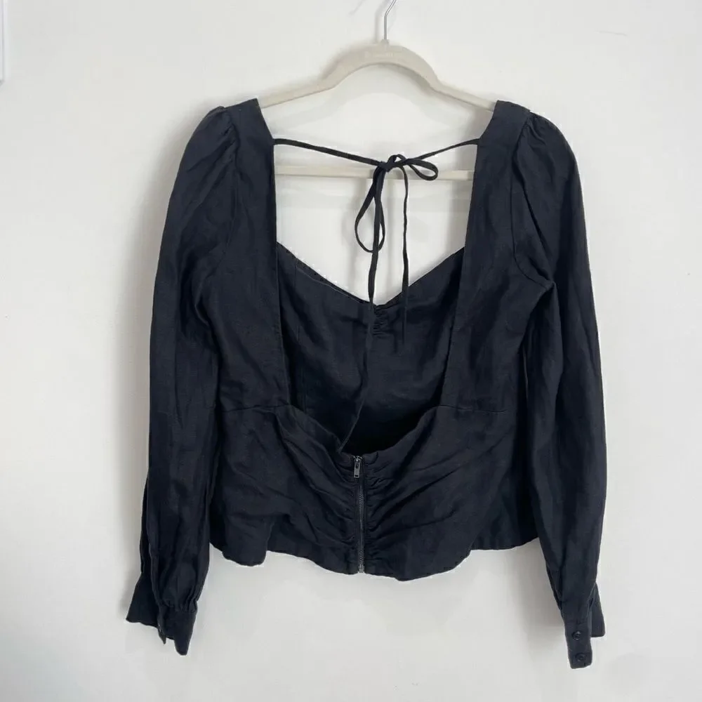 Reformation Castagna Black Linen Top - Picture 7 of 10